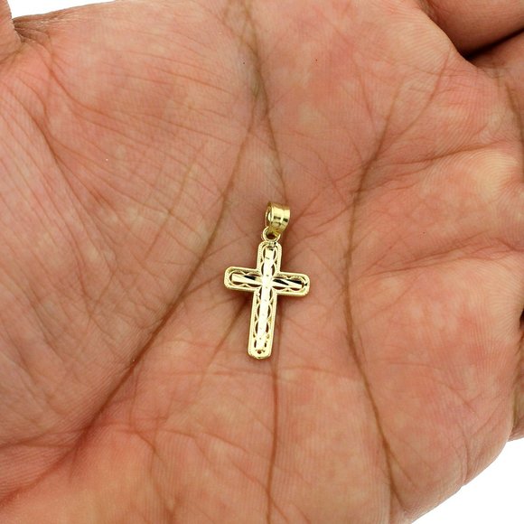 Real 10K Yellow Gold Diamond Cut Cross Pendant - Picture 3 of 6